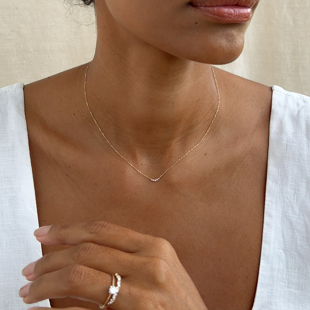 14k Gold Diamond Curved Bar Necklace - Jemma