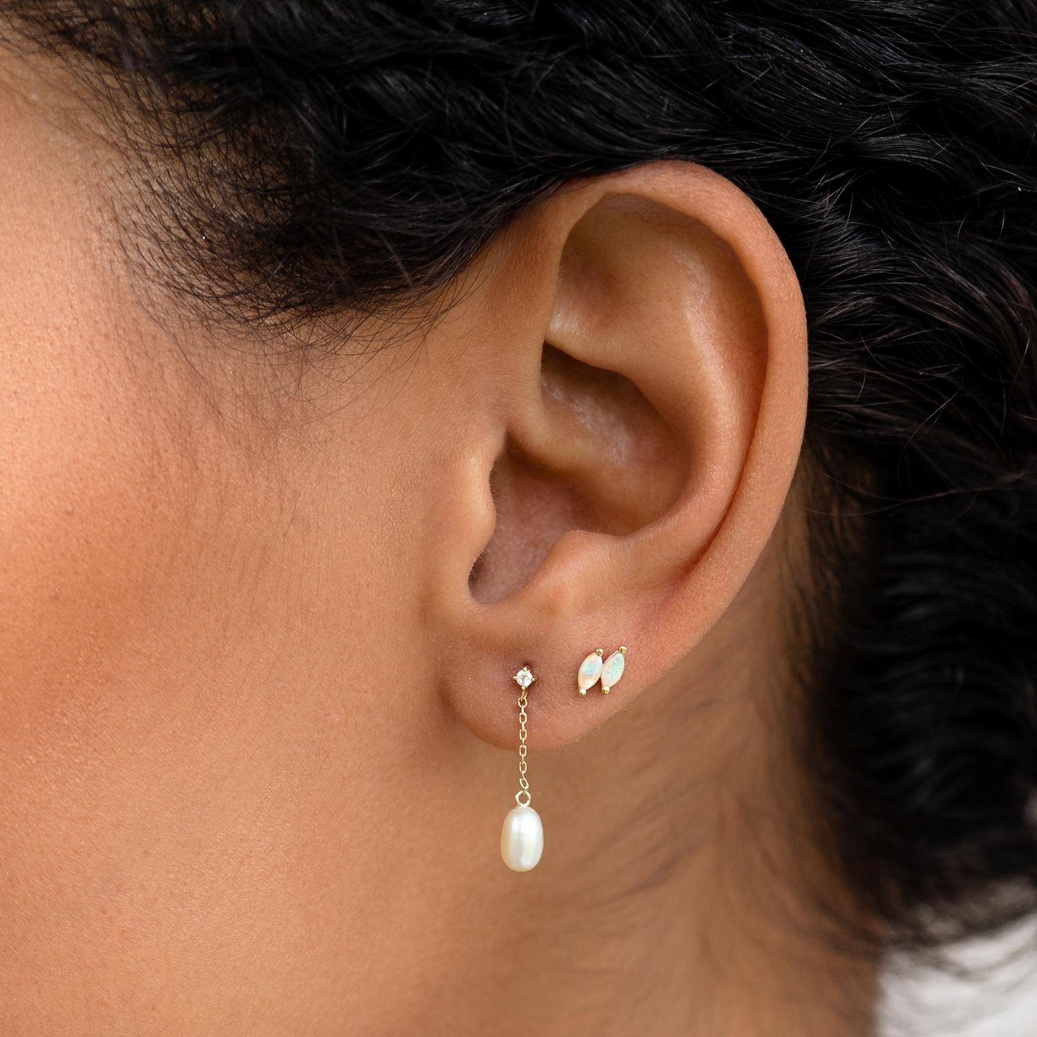 14K Gold Celestial Marquise Opal Stud Earrings