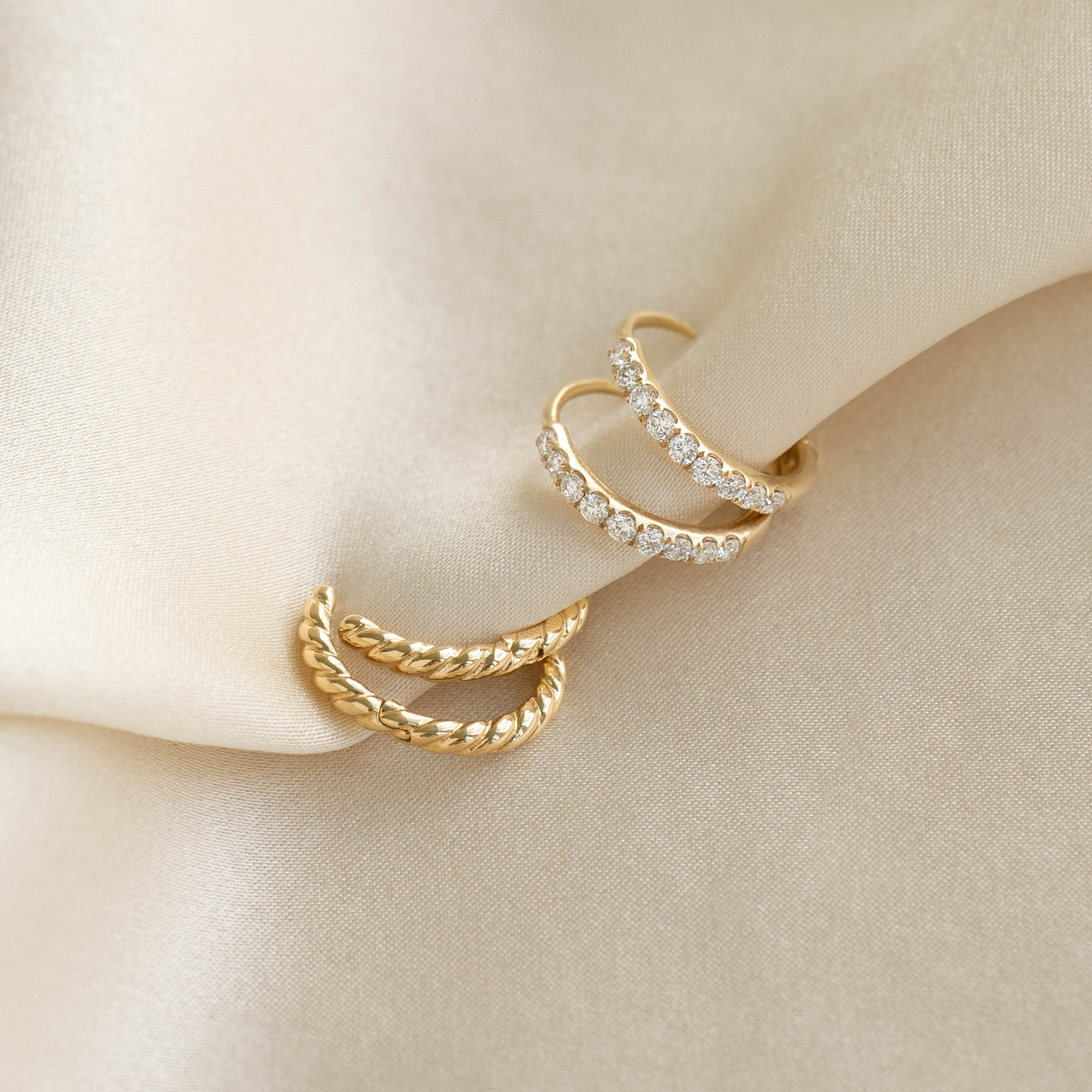 14K Gold Clemence Braided Huggie Hoop Earrings