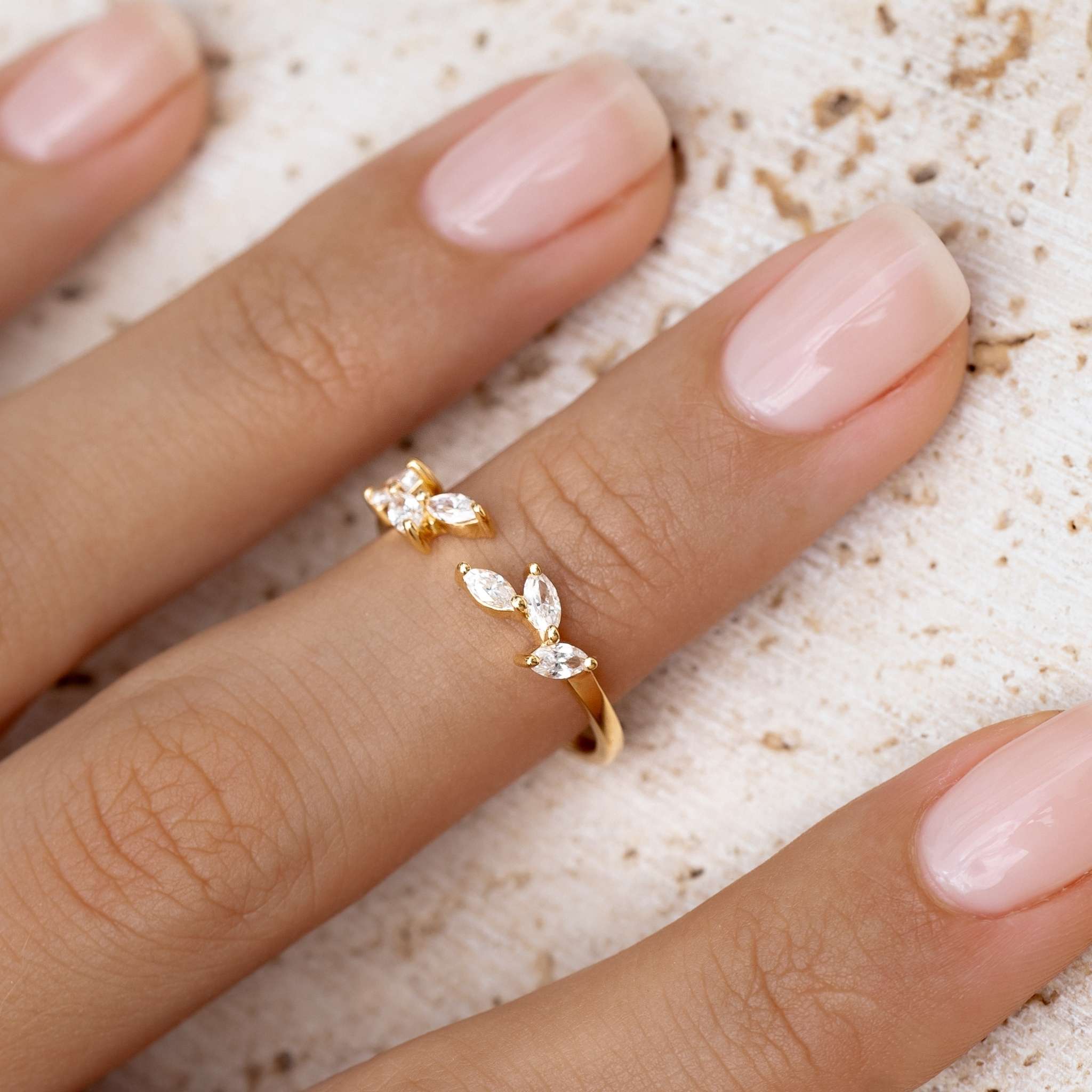 14k Gold  Open Diamond Leaf Ring