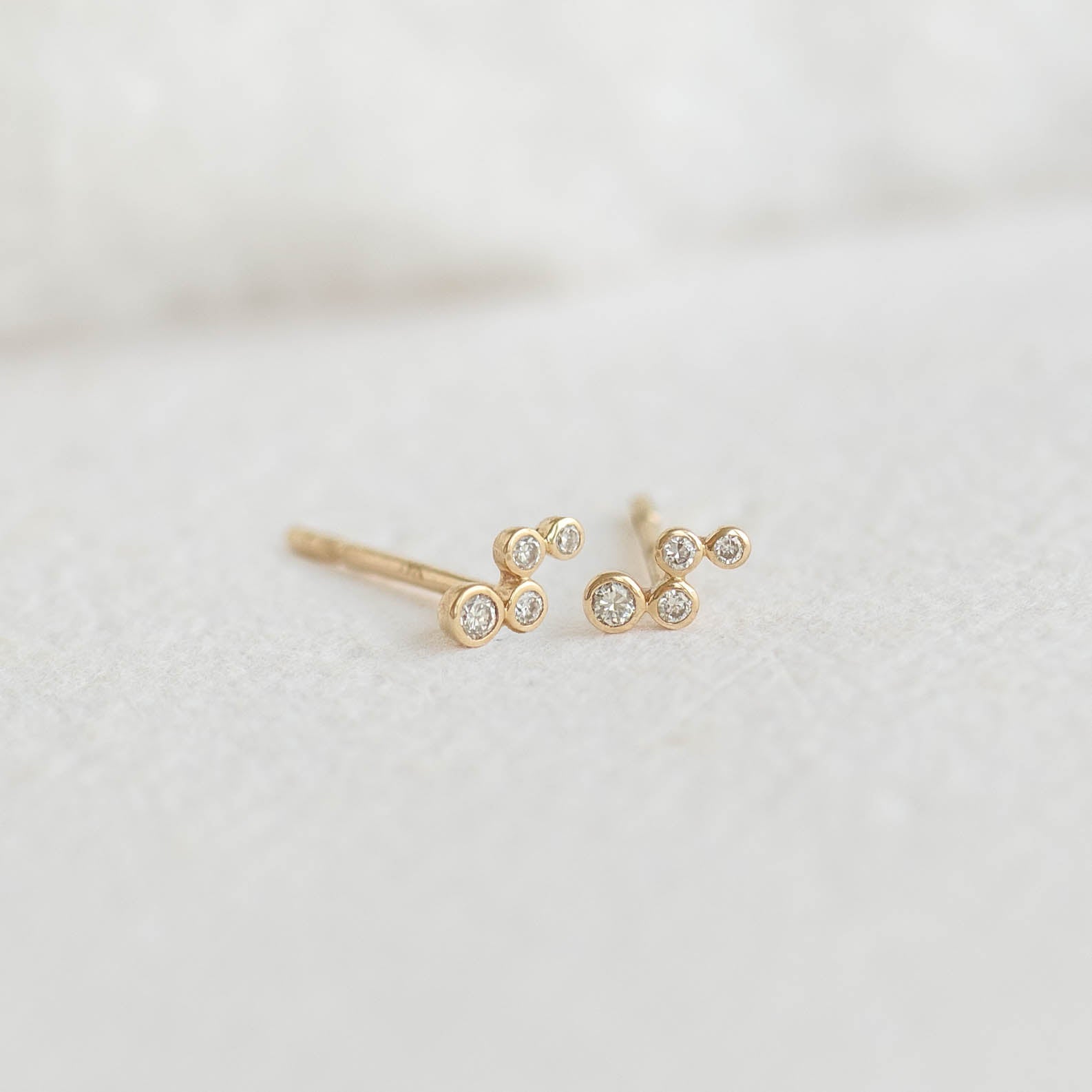 14K Gold Champagne Bubbles Diamond Cluster Stud Earrings