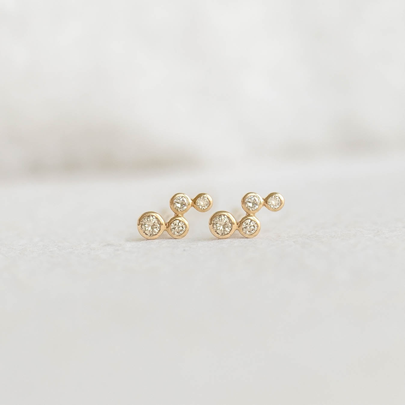 14K Gold Champagne Bubbles Diamond Cluster Stud Earrings