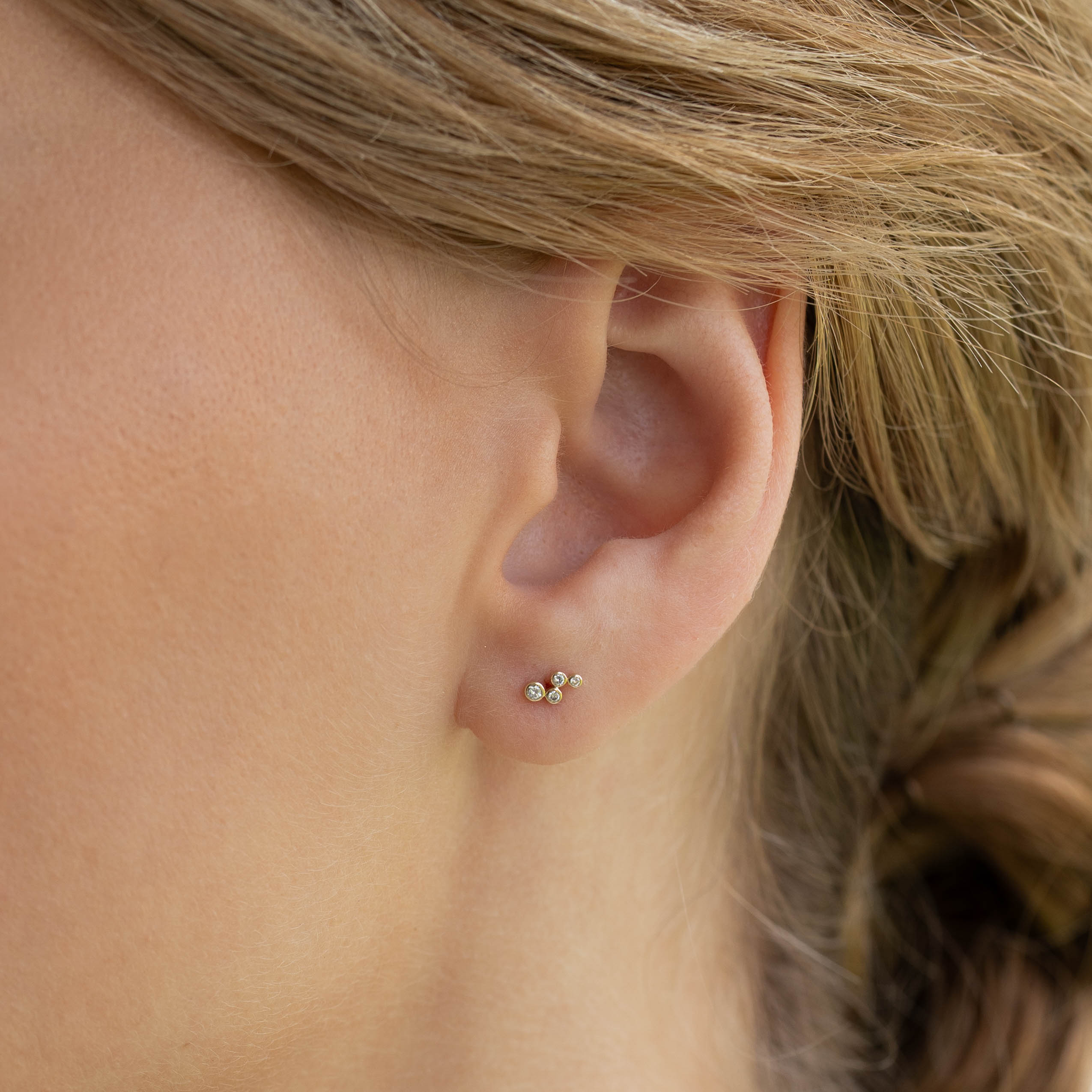 14K Gold Champagne Bubbles Diamond Cluster Stud Earrings