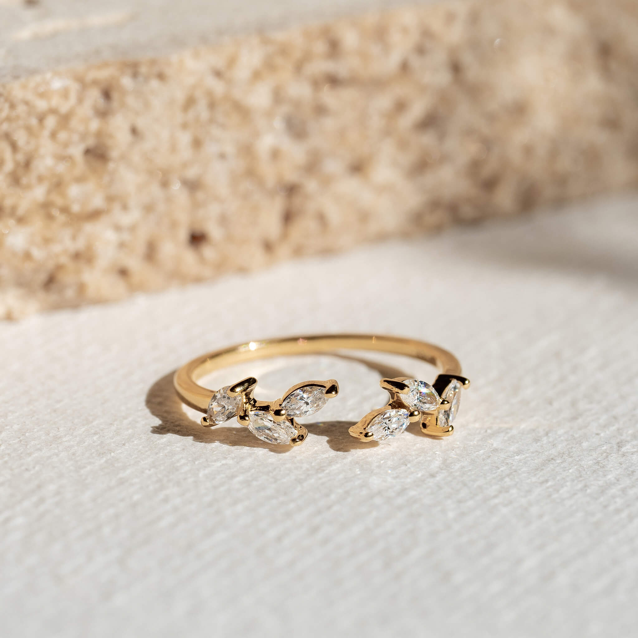 14k Gold  Open Diamond Leaf Ring