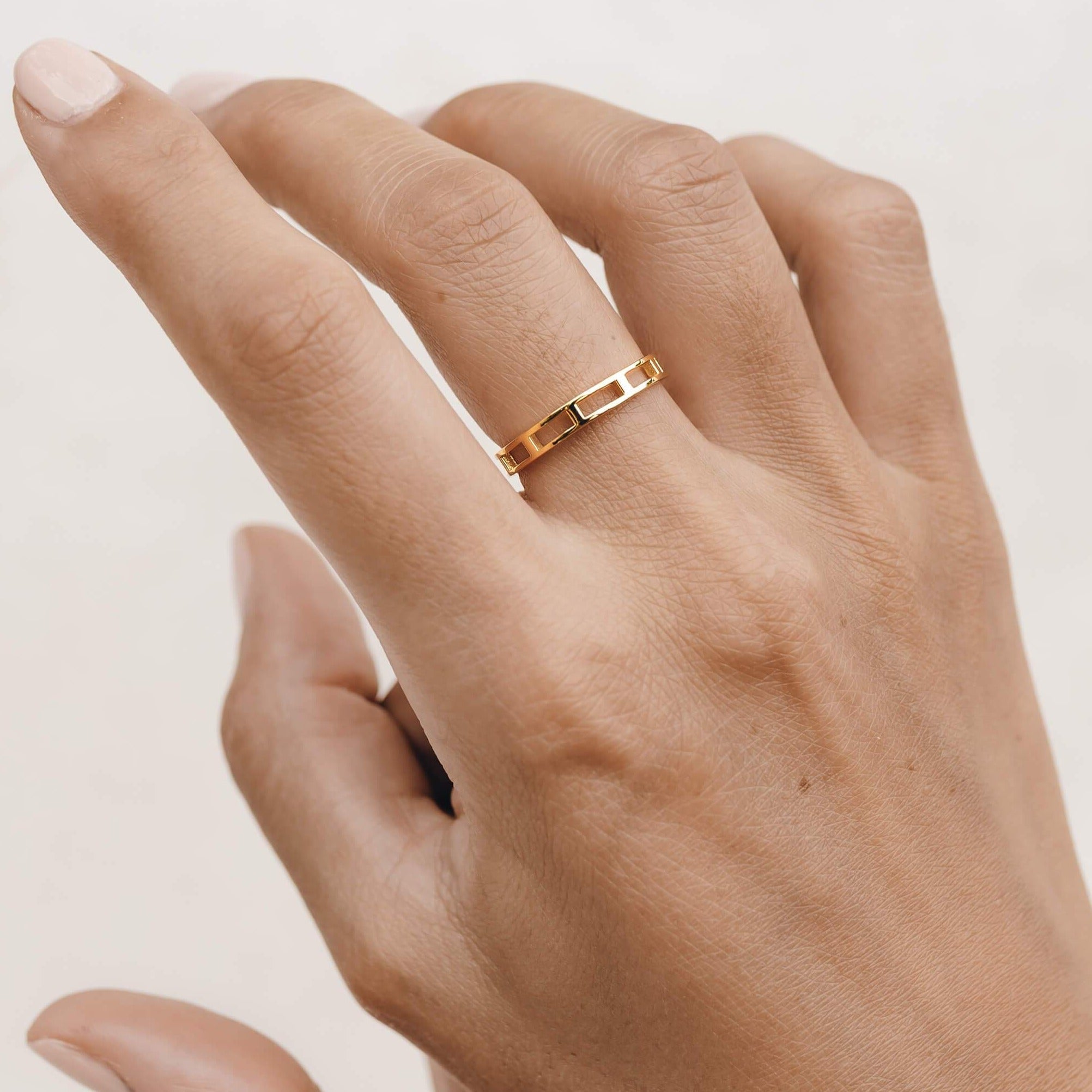 14K Gold Geometric Rectangle Cut-Out Statement Ring