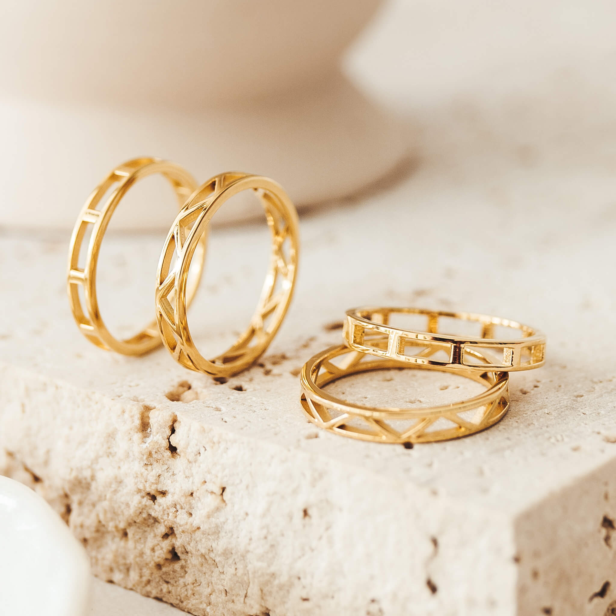 14K Gold Geometric Rectangle Cut-Out Statement Ring