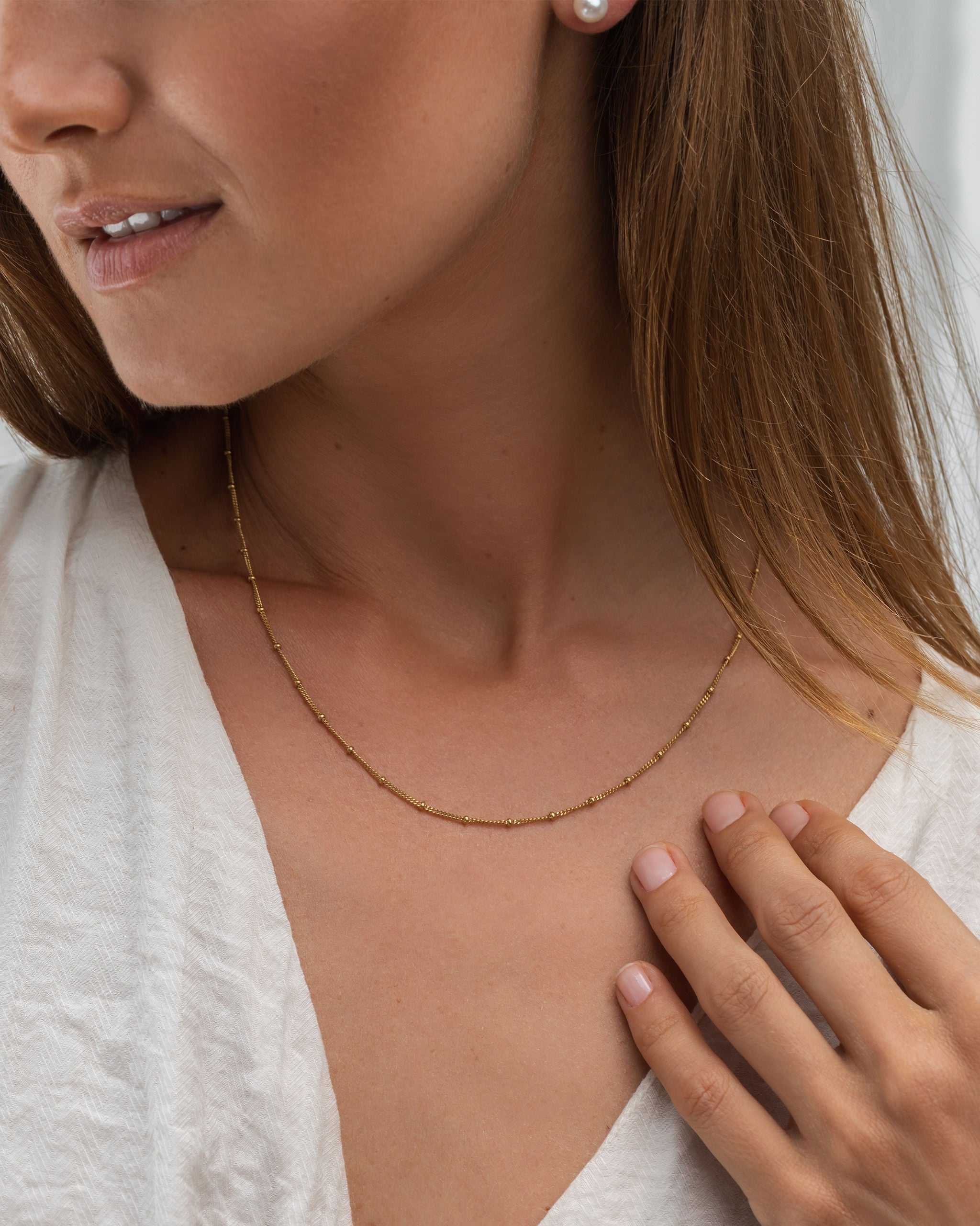 14K Gold Diamond-Cut Beaded Chain Necklace