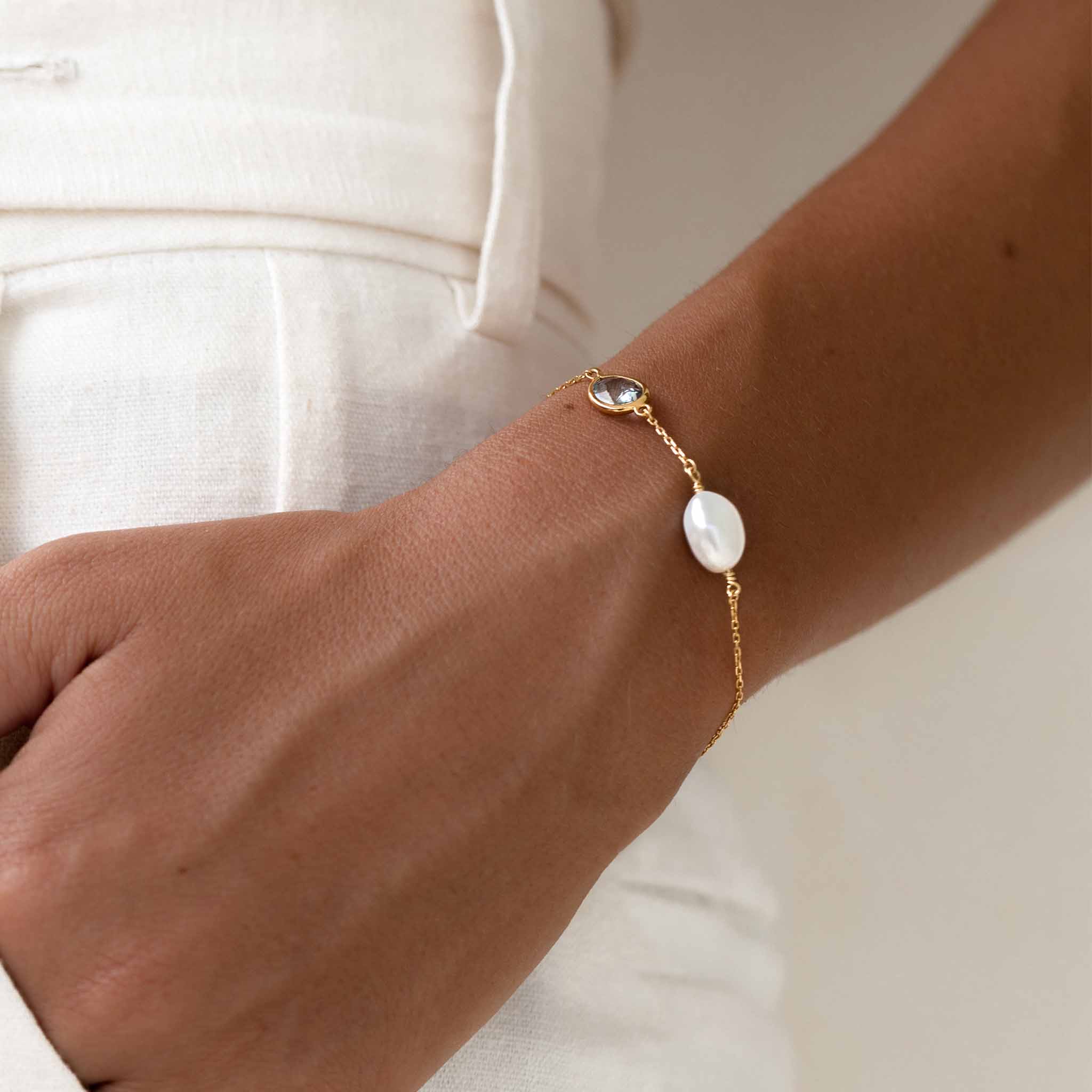 14K Gold Baroque Pearl & Topaz Adjustable Bracelet