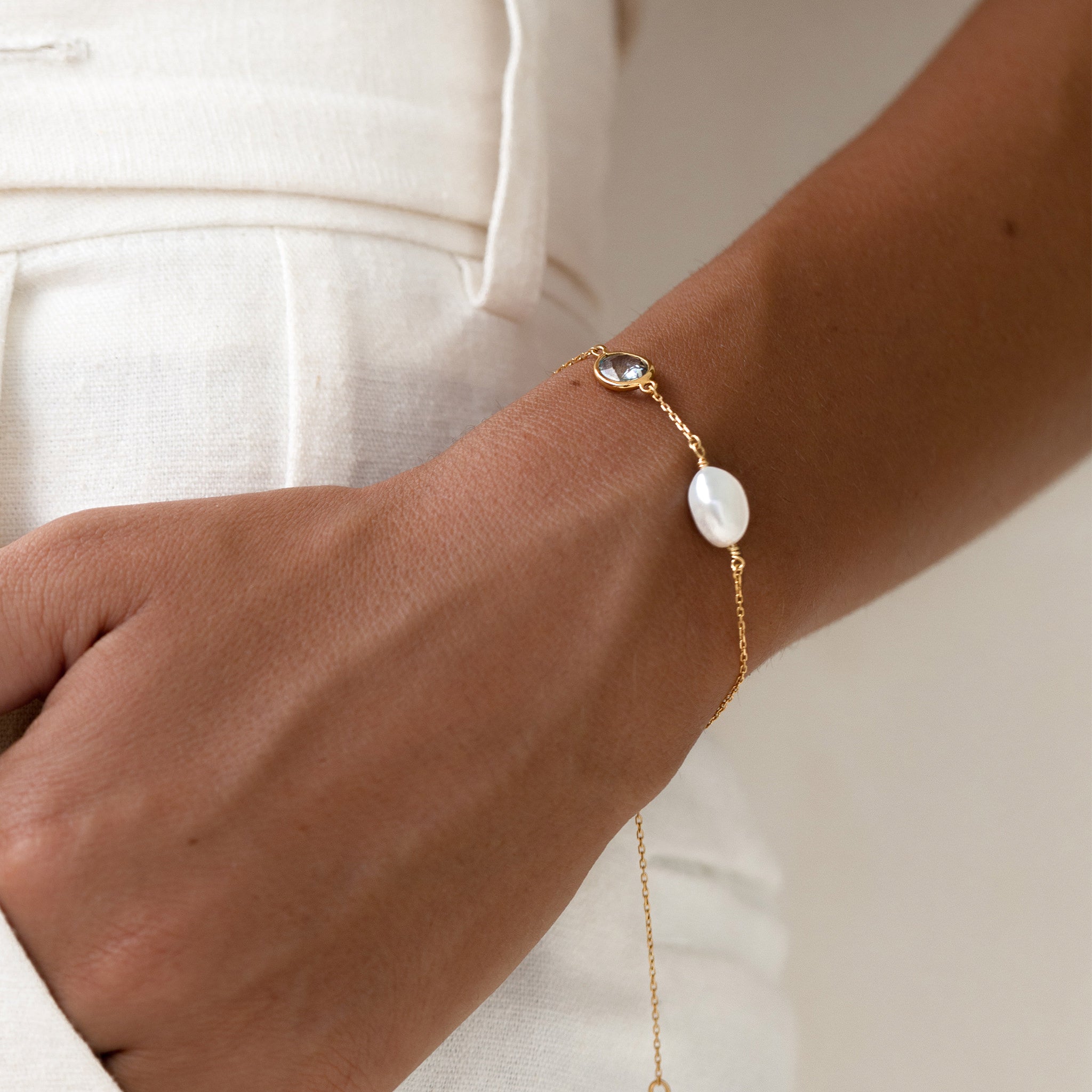 14K Gold Baroque Pearl & Topaz Adjustable Bracelet