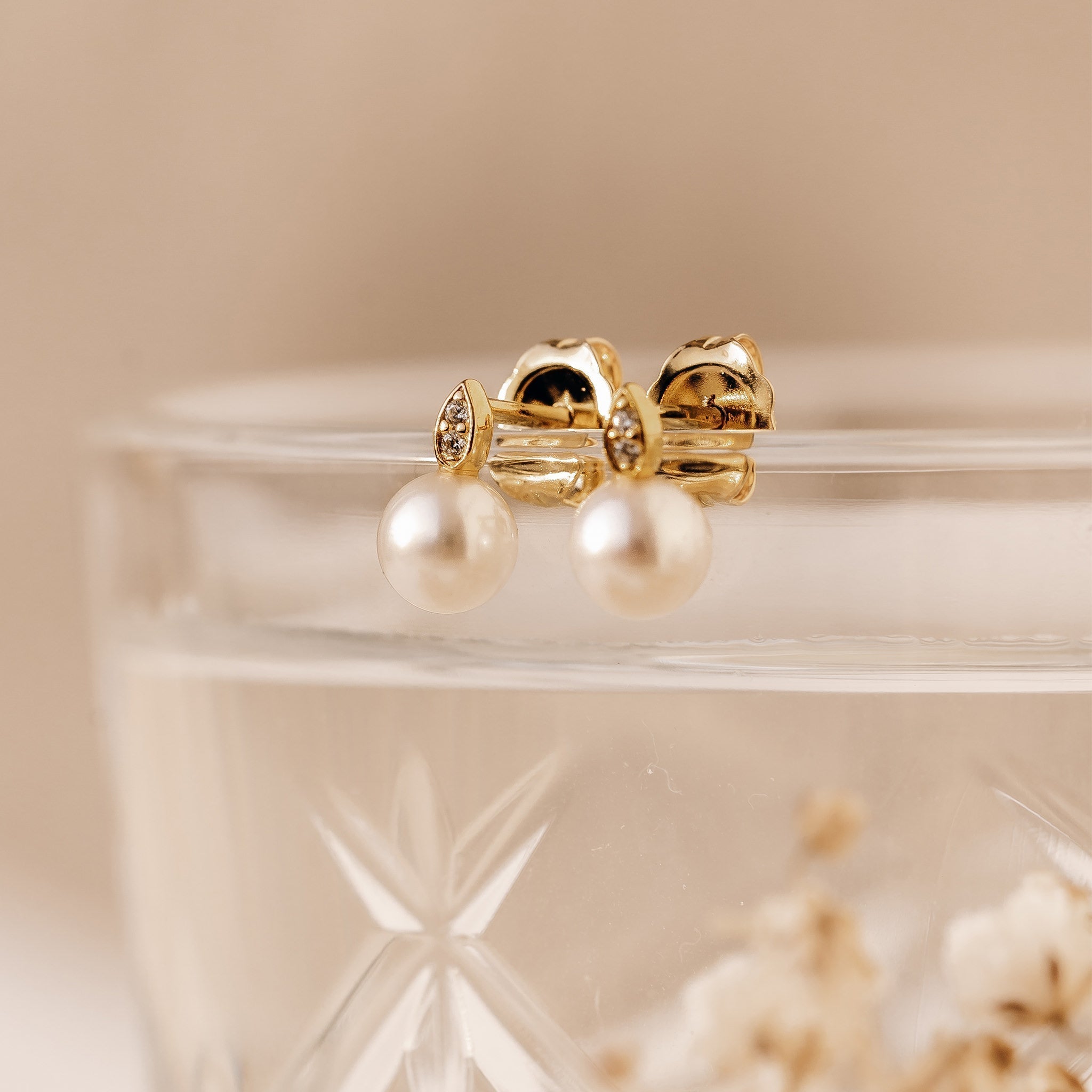 14K Gold Celestial Pearl Marquise Accent Earrings
