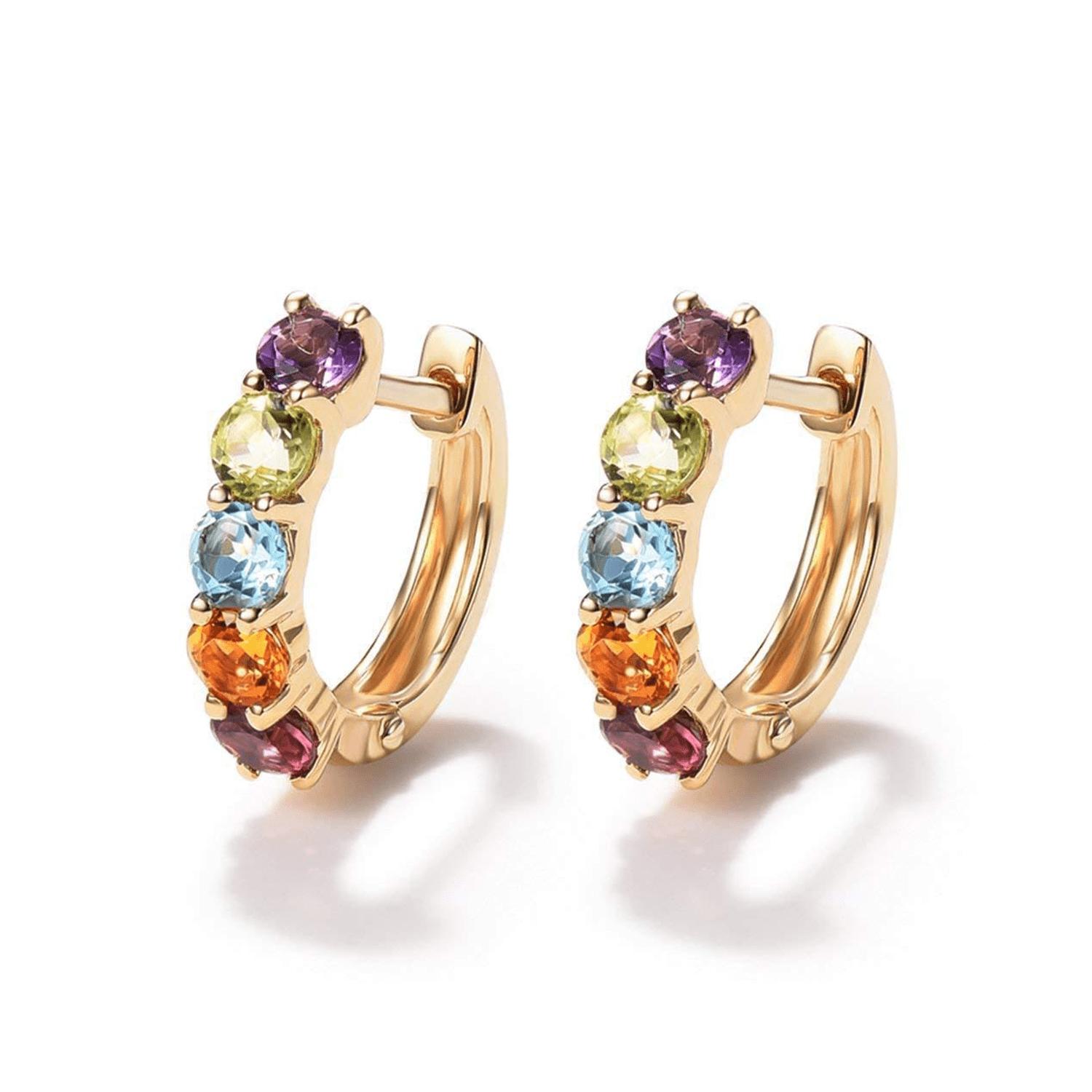 14k Rainbow Gemstones Huggie Cartilage Hoop Earrings