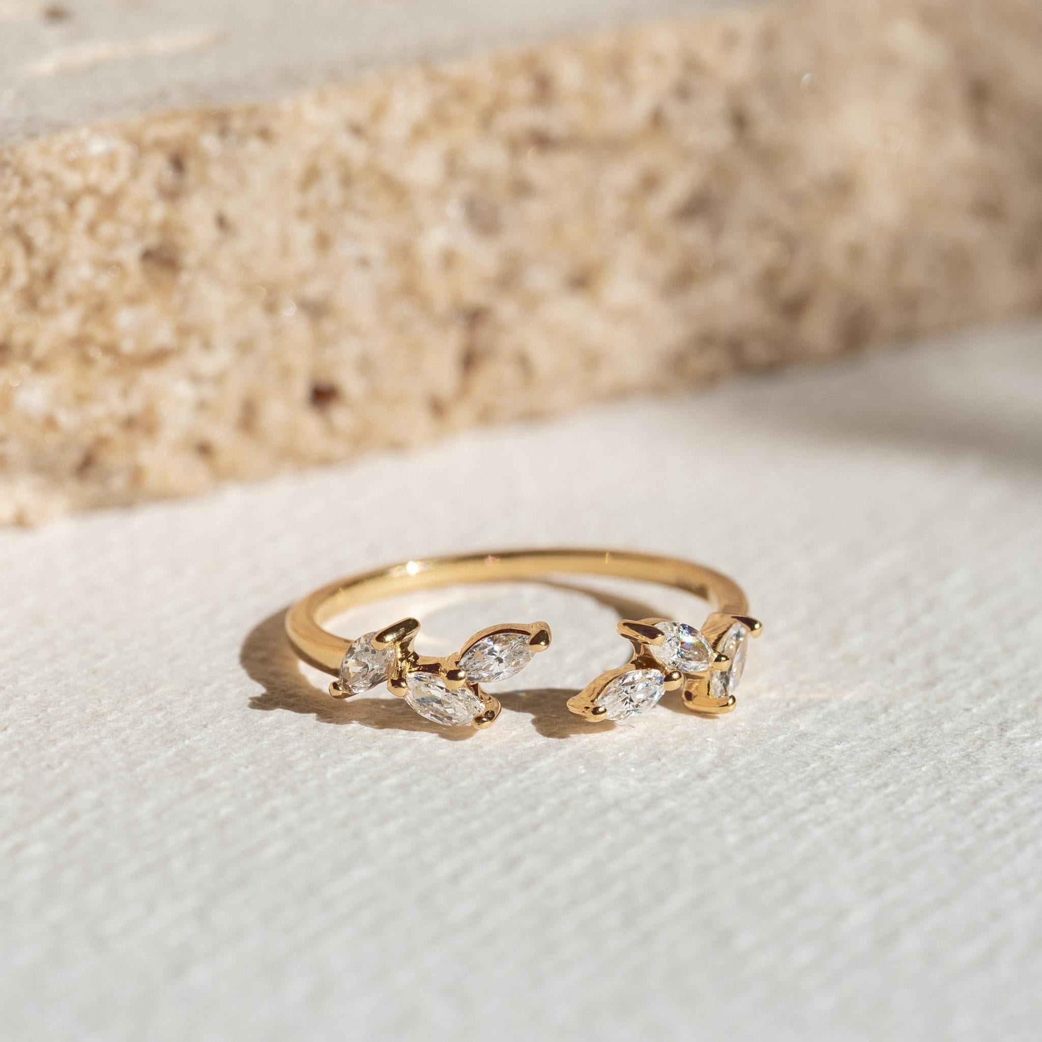 14k Gold  Open Diamond Leaf Ring