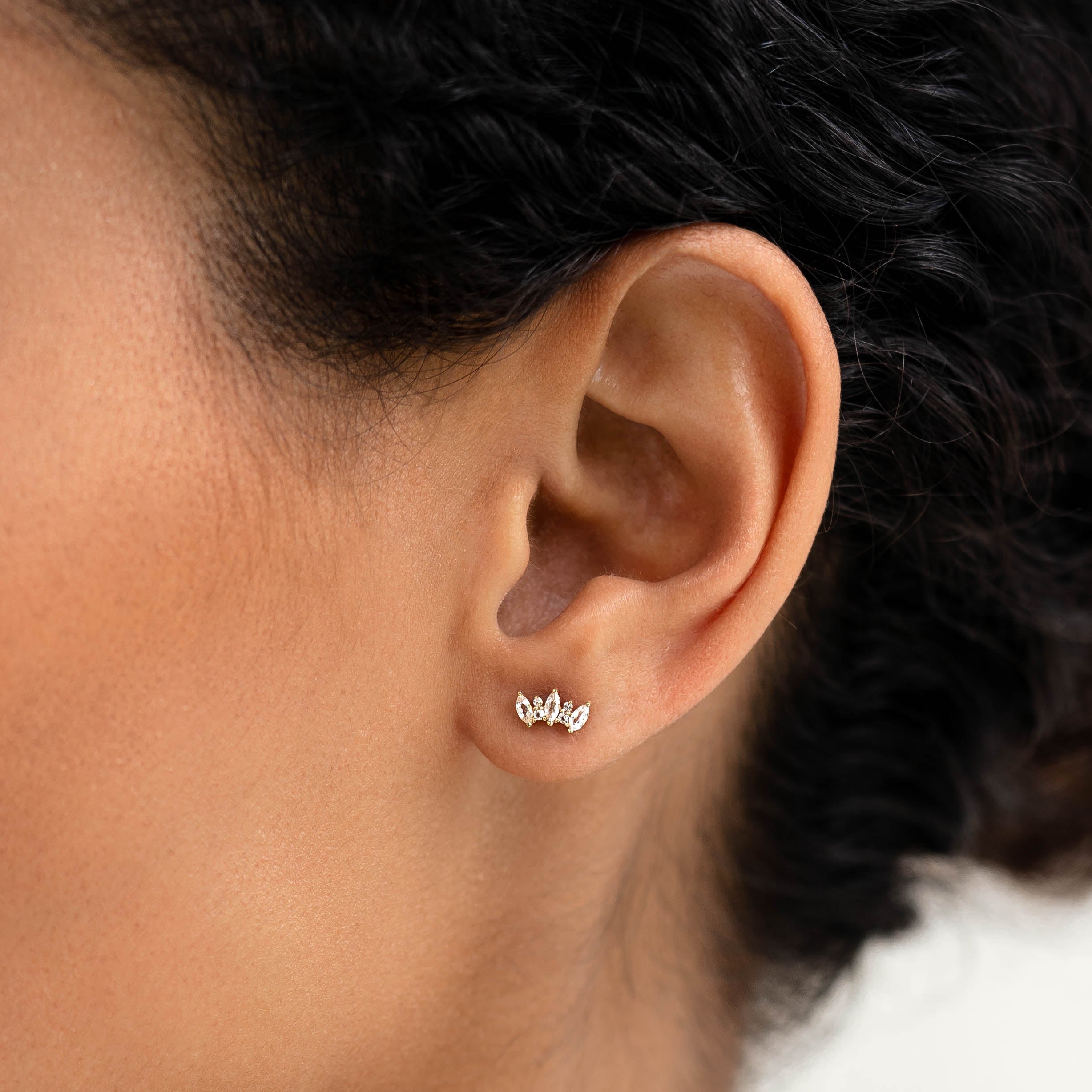 14K Gold Celestial Cluster Topaz Stud Earrings