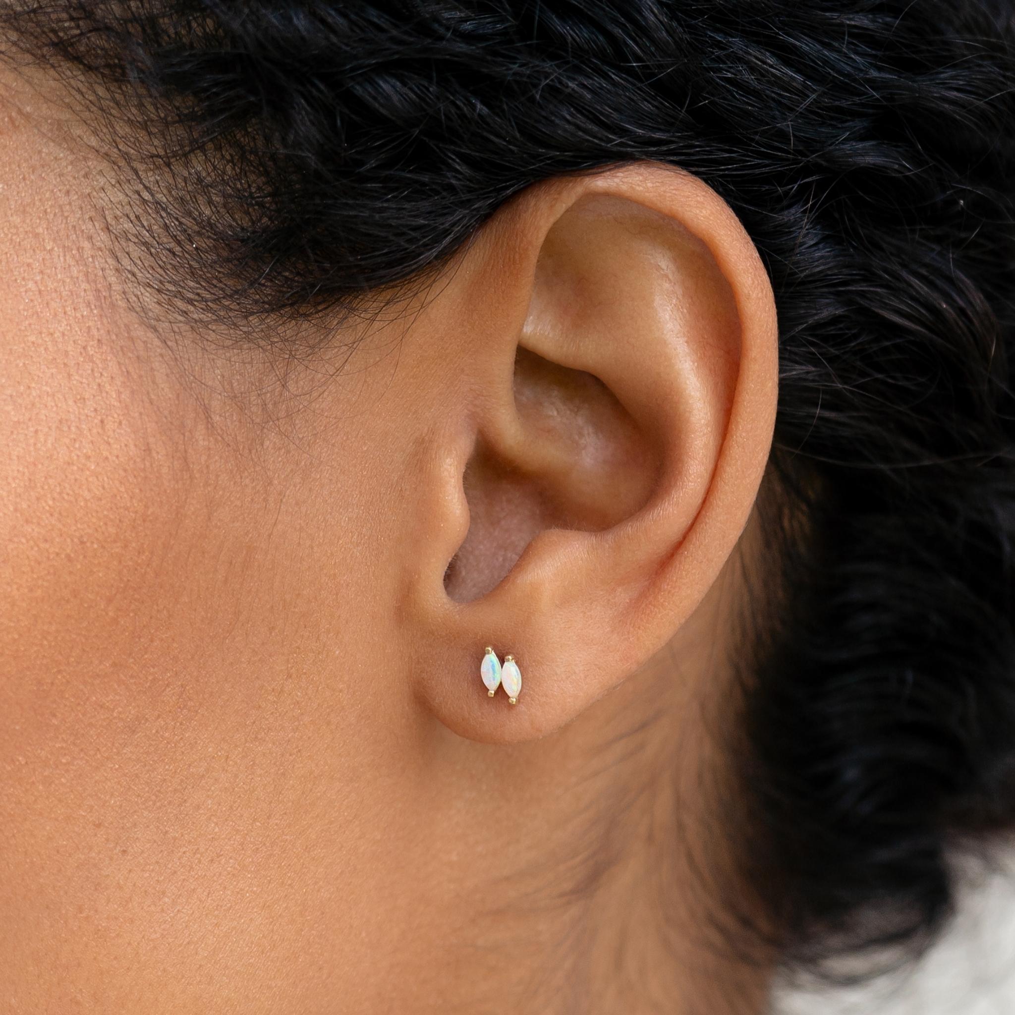 14K Gold Celestial Marquise Opal Stud Earrings