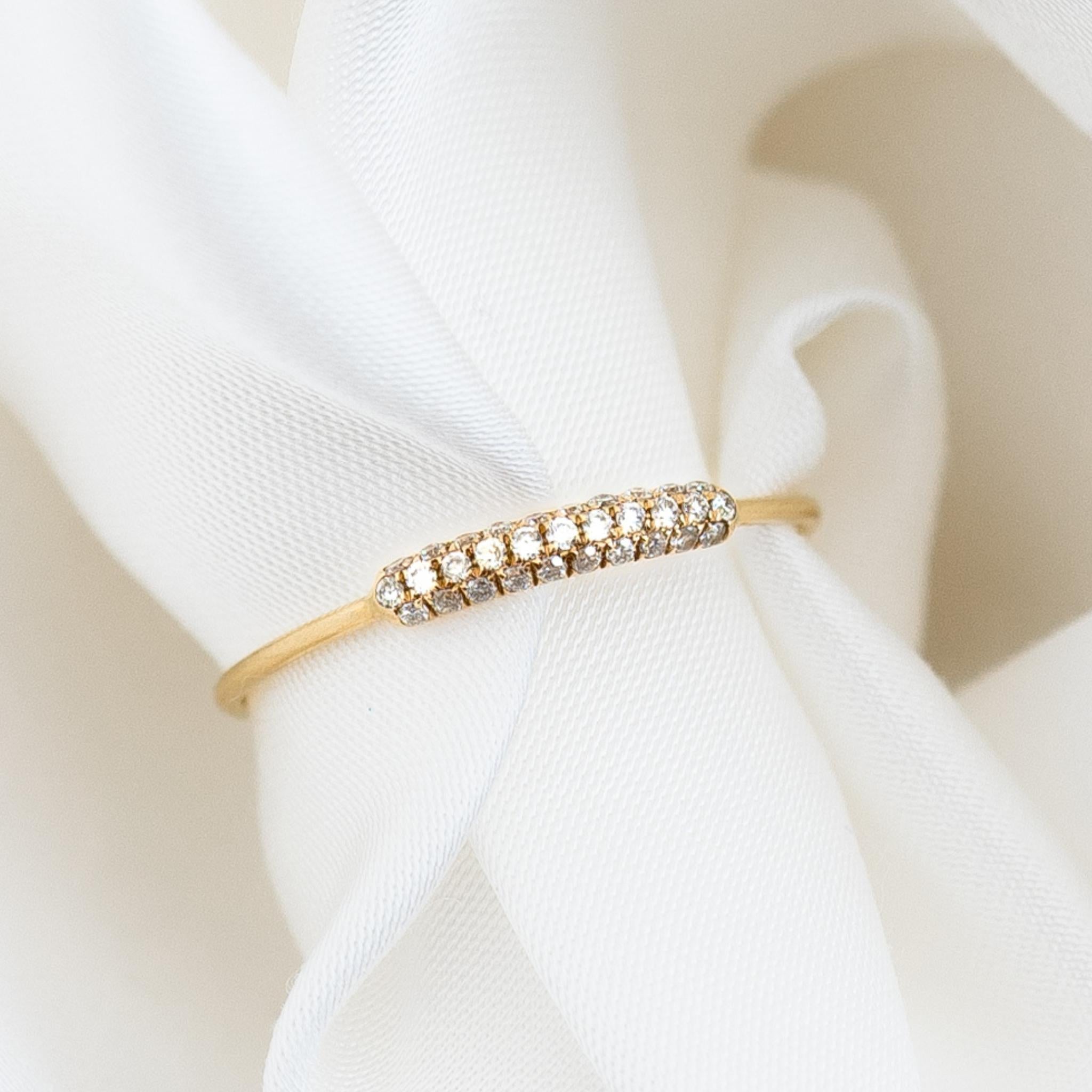 14K Gold Diamond Pave Bar Ring