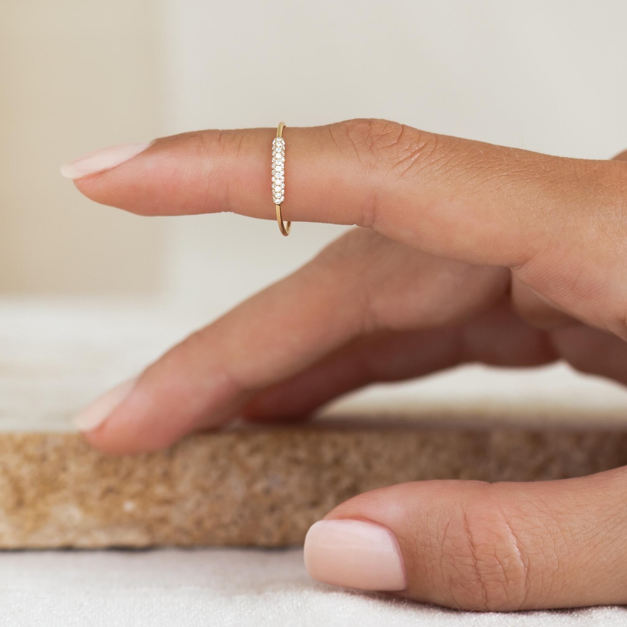 14K Gold Diamond Pave Bar Ring
