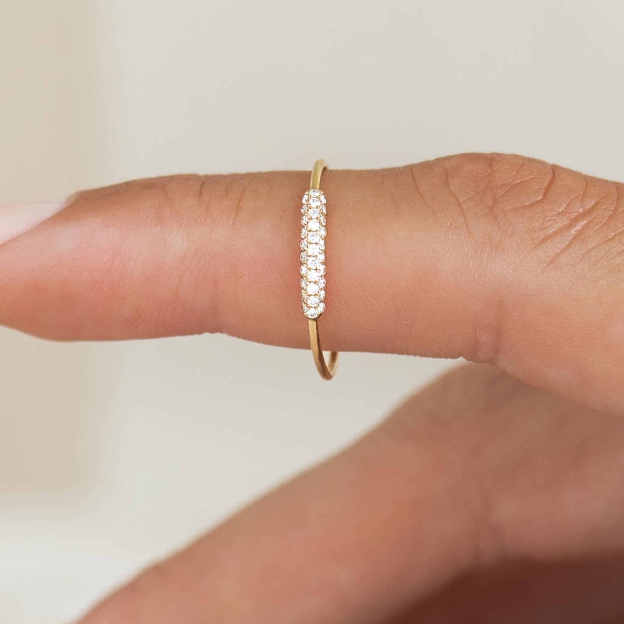 14K Gold Diamond Pave Bar Ring