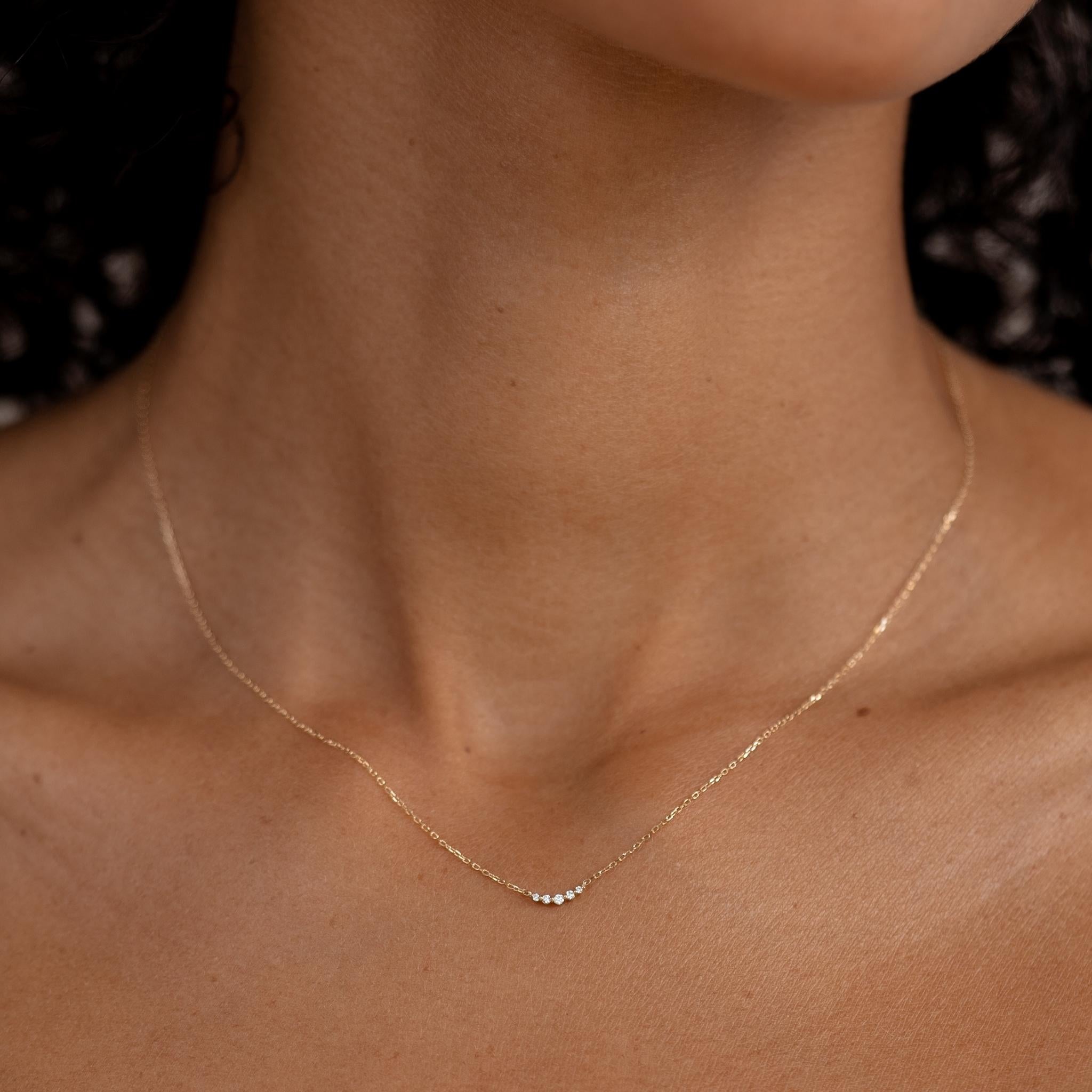14k Gold Diamond Curved Bar Necklace  - Jemma