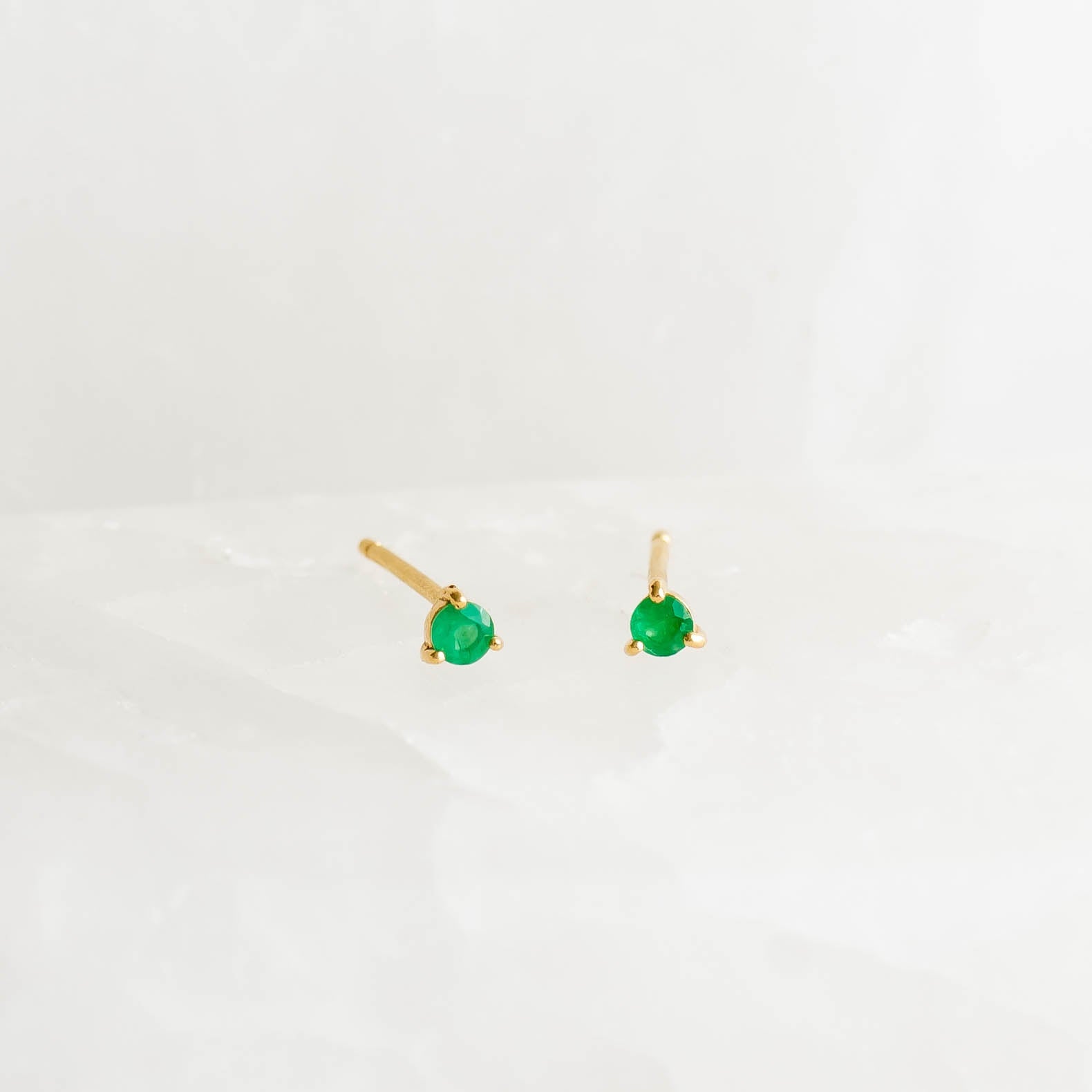14K Gold Emerald Essence Stud Earrings