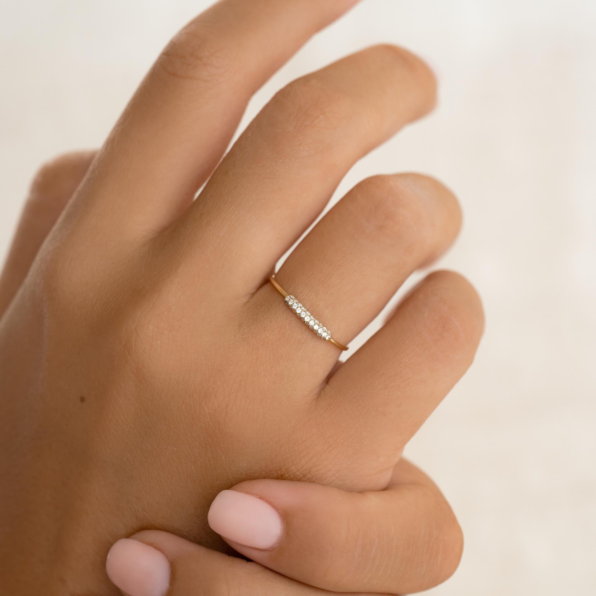 14K Gold Diamond Pave Bar Ring