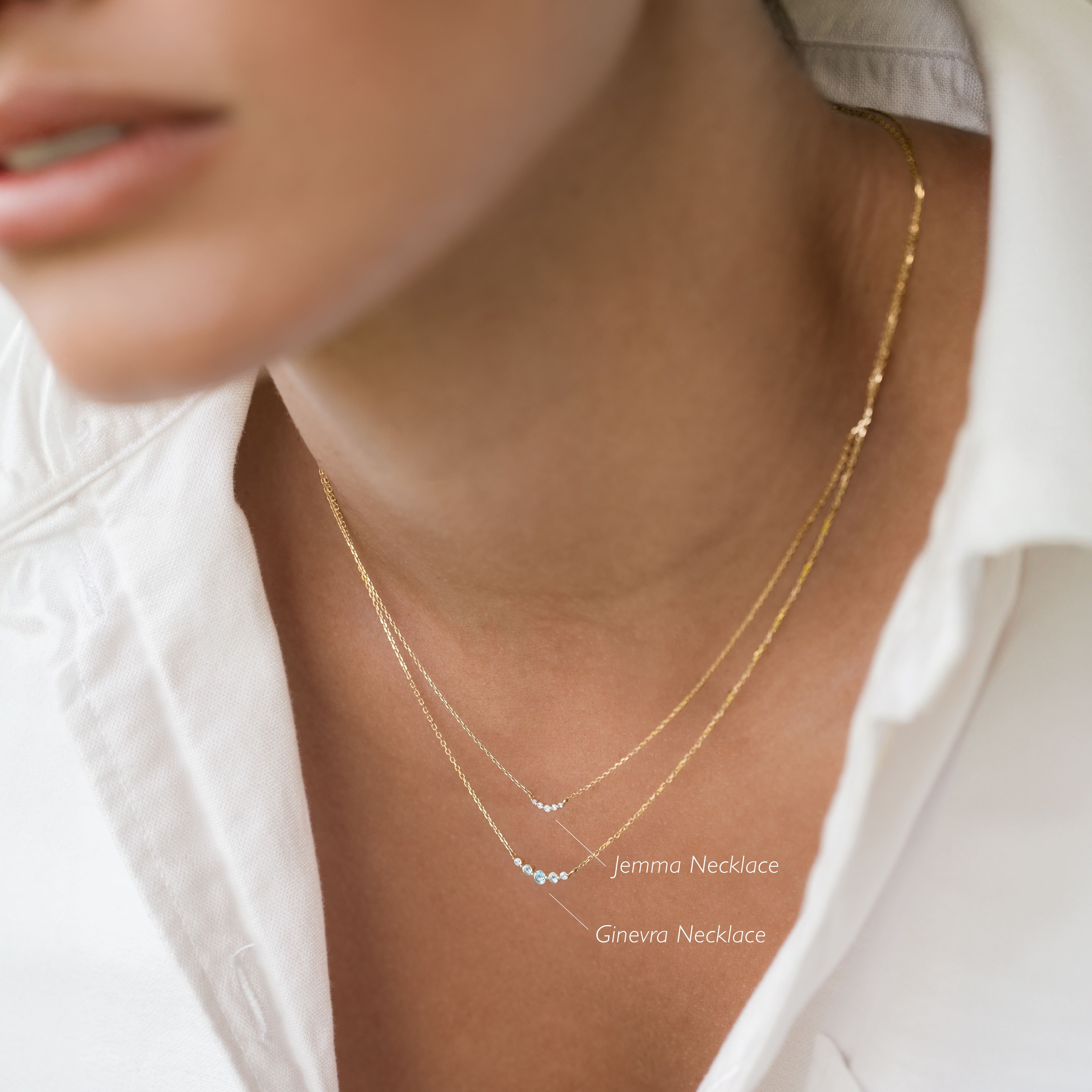 14k Gold Diamond Curved Bar Necklace  - Jemma