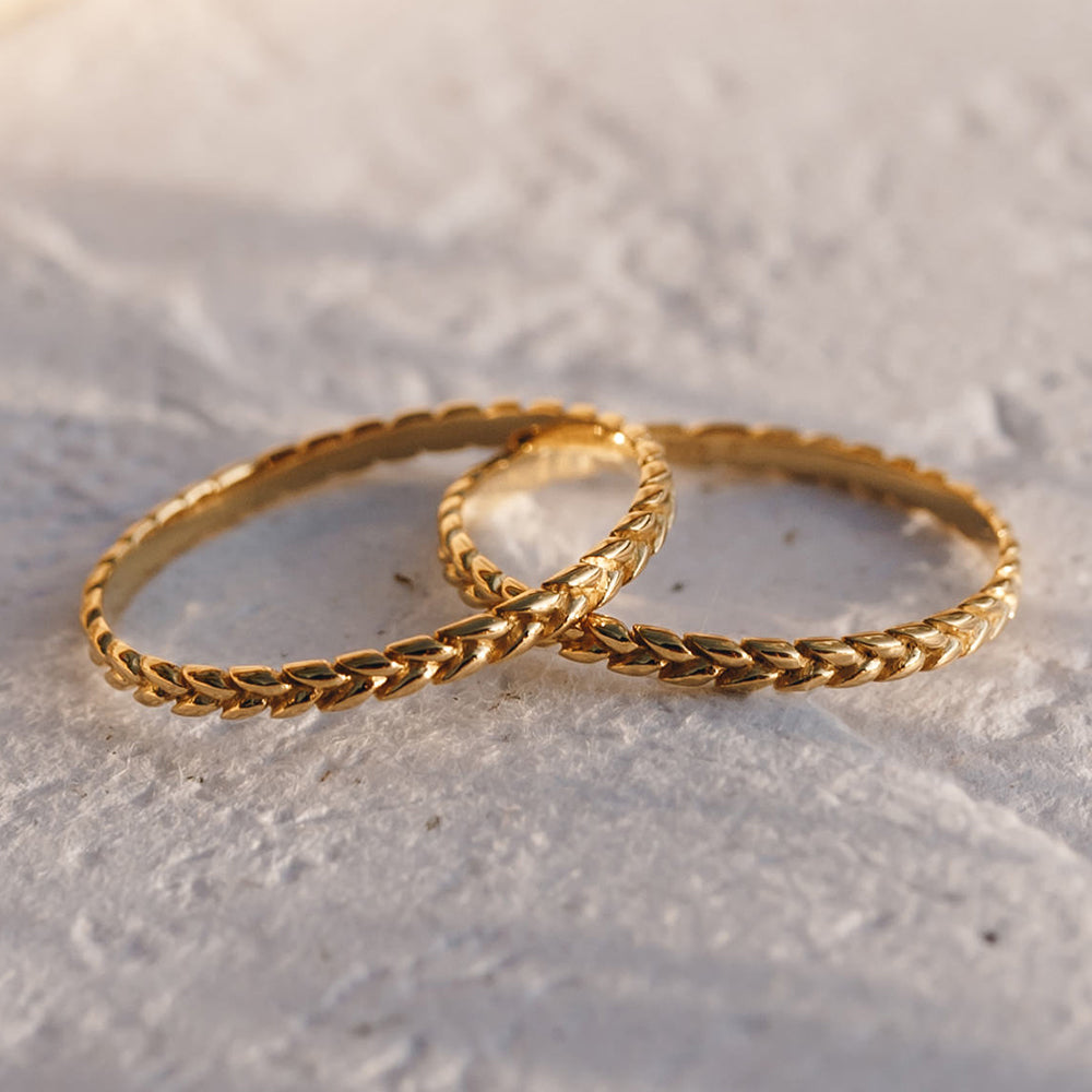 14K Gold Braided Texture Dainty Stacking Ring