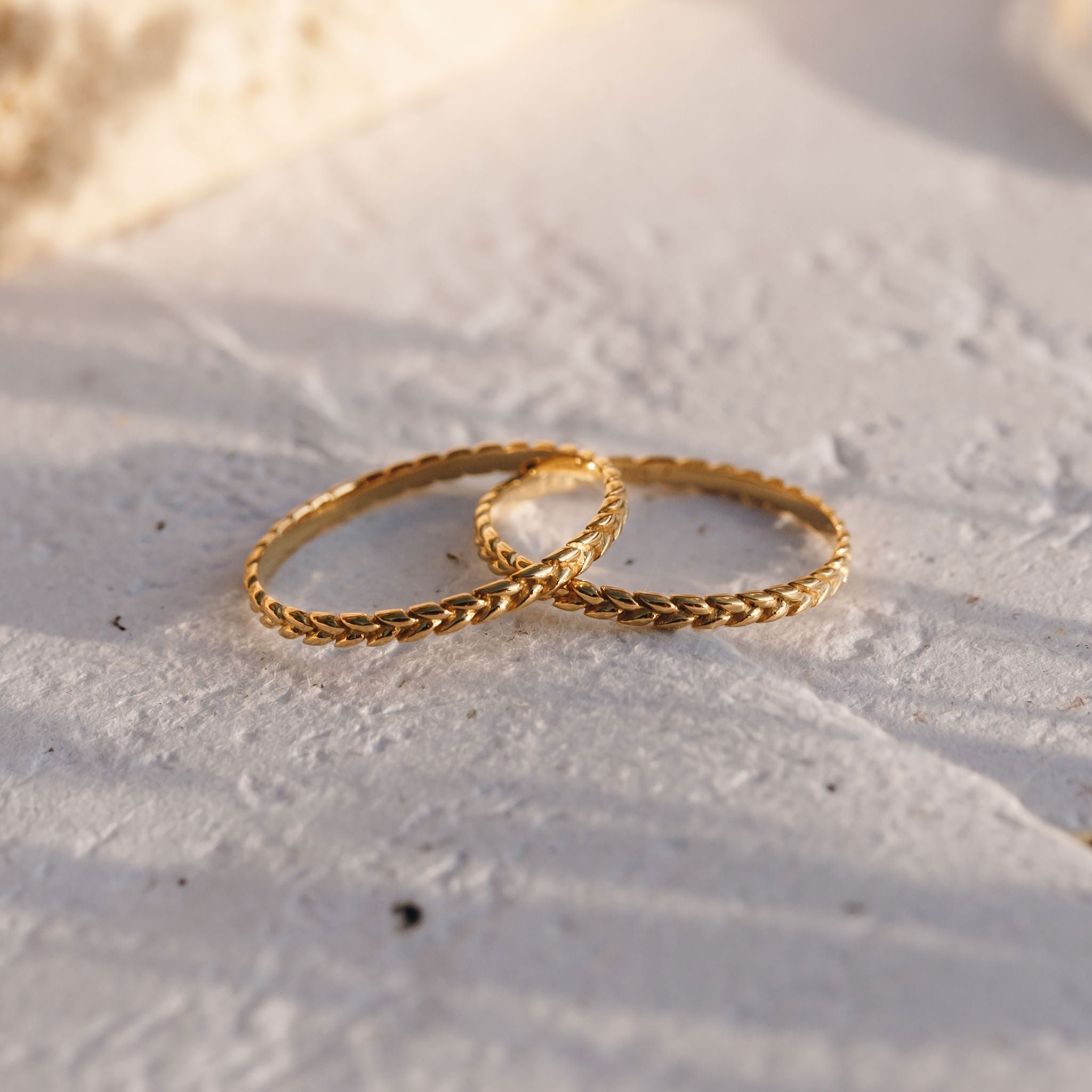 14K Gold Braided Texture Dainty Stacking Ring