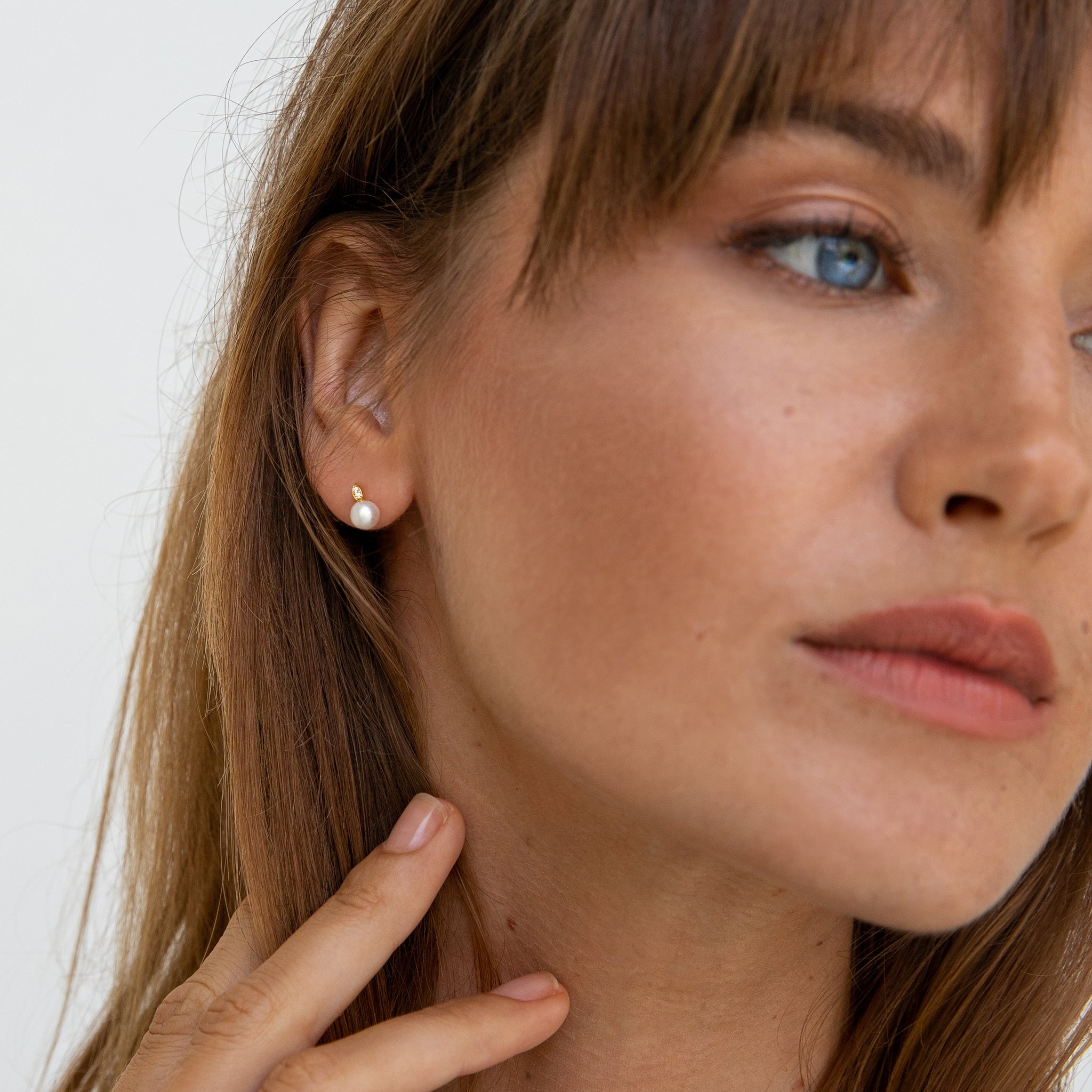 14K Gold Celestial Pearl Marquise Accent Earrings